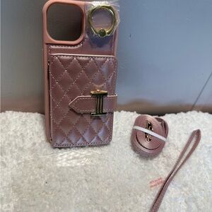 Iphone 15 Chic Quilted Phone Case with Ring Holder
